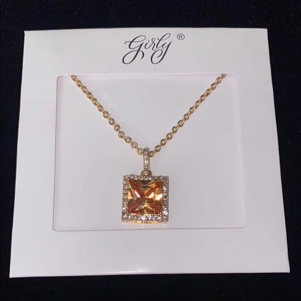 Gold Necklace with Orange Pendant